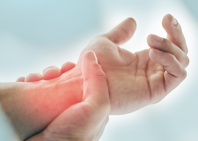 Hands, fitness injury and wrist pain after accident, workout or training exercise. Sports, health and athlete man with fibromyalgia, inflammation or painful arthritis, tendinitis or carpal tunnel.