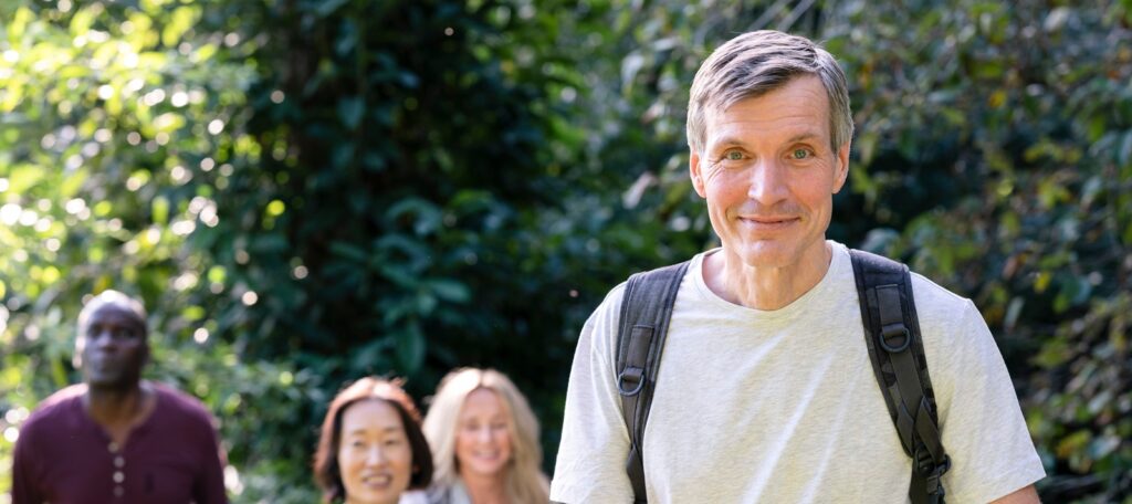 Middle age friends hiking