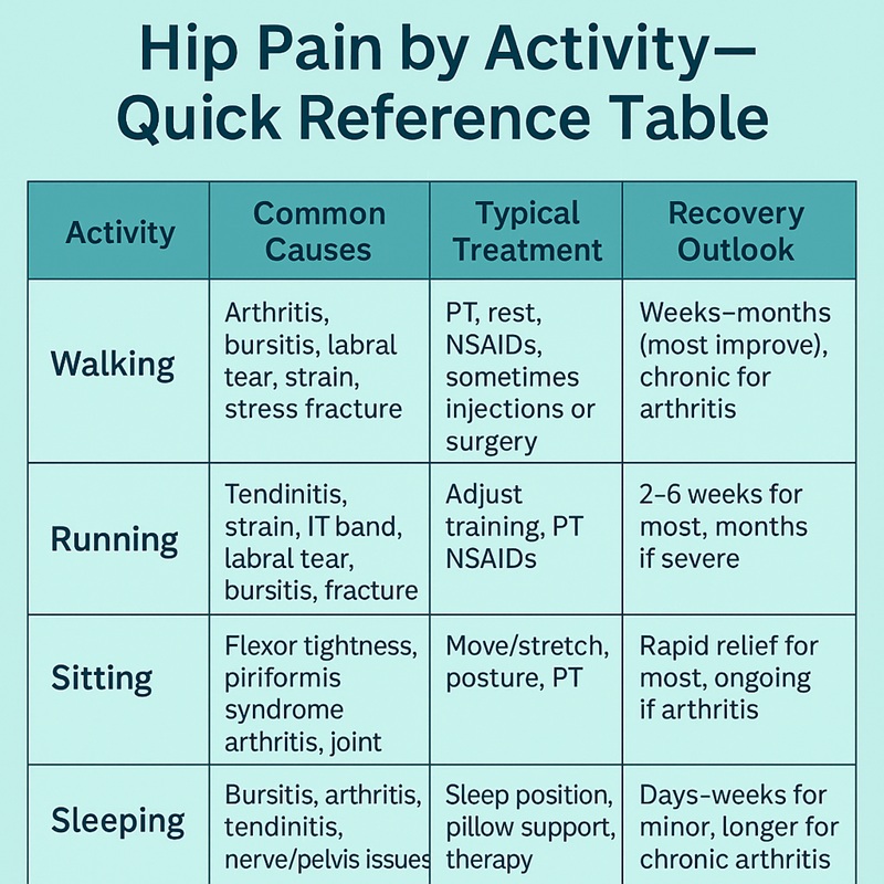 Activities that cause hip pain quick reference