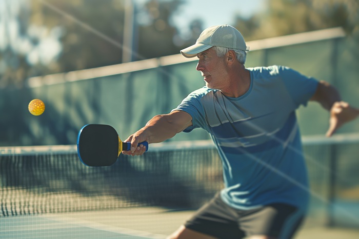 Middle age man playing pickleball