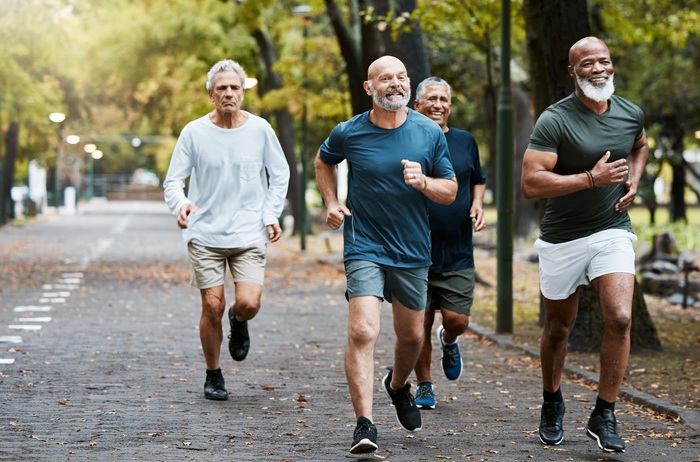 Group of middle age friends jogging